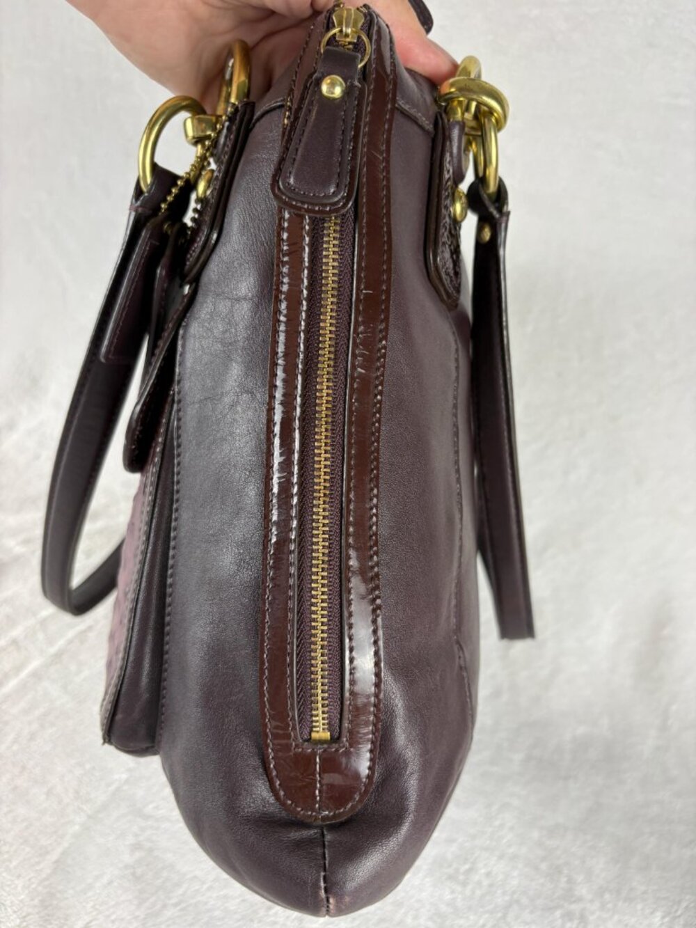 Coach Kristin Spectator Zip Tote in Eggplant/Ostrich Embossed and Patent Leather - Picture 2 of 16